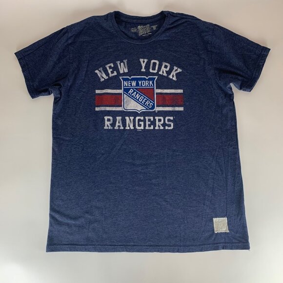 New York Rangers NHL Navy Blue Original Retro Brand Short Sleeve Shirt - Picture 1 of 5